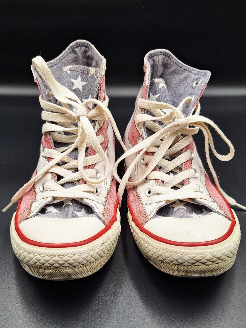 Converse Chuck Taylor All Star High Top Red Stripe White Blue Stars W 8.5 M 6.5